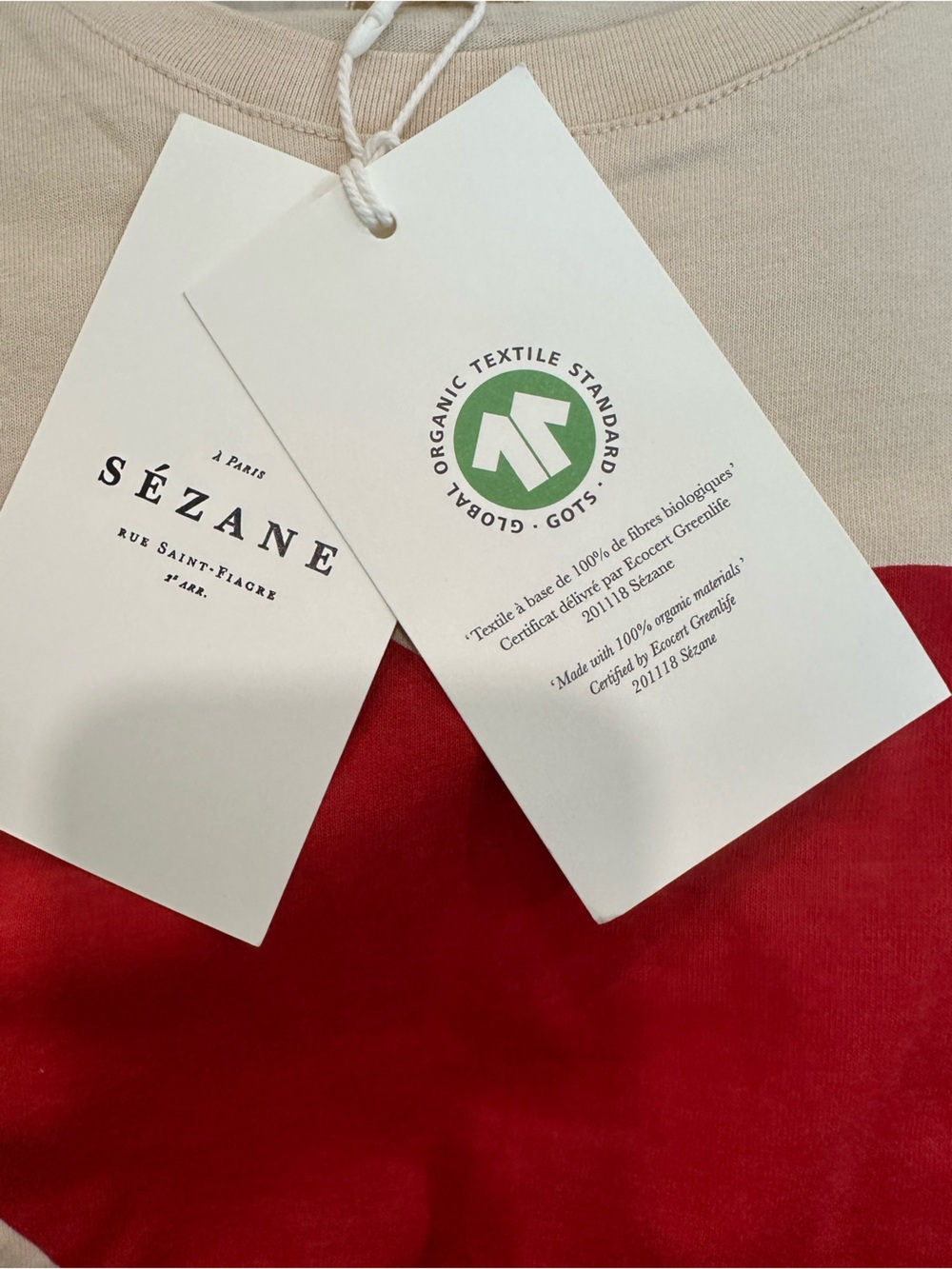 Sezane Cream Short Sleeve Tee with Red Heart - Picture 2 of 4